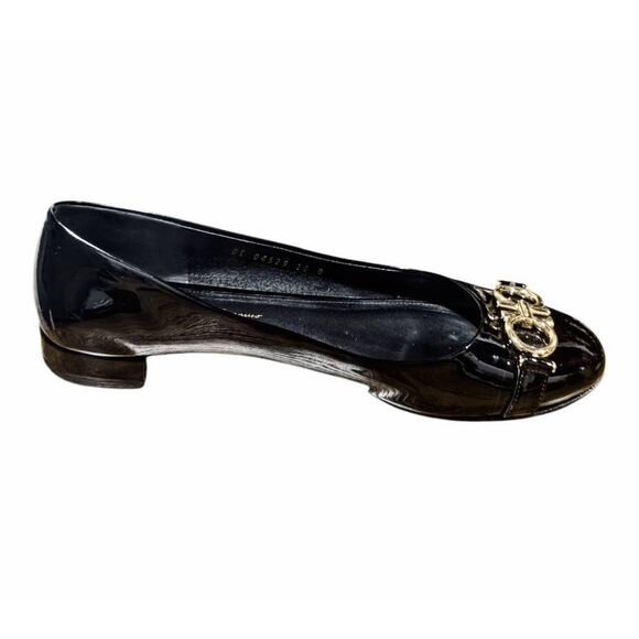 SALVATORE FERRAGAMO Garda Black Patent Leather Flats Size 10B - Picture 8 of 11